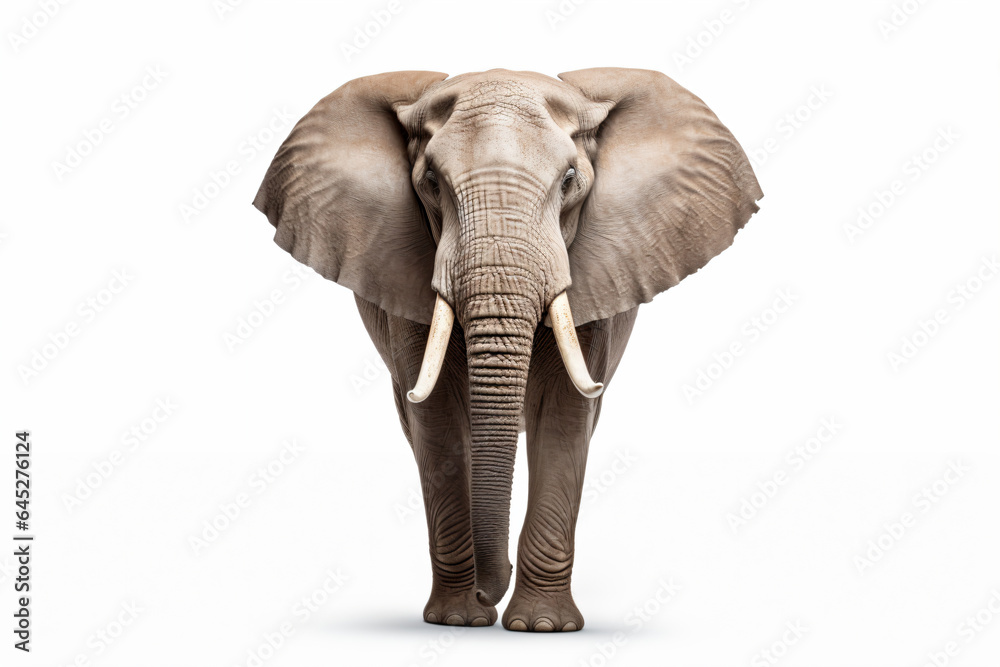 an elephant standing in front of a white background