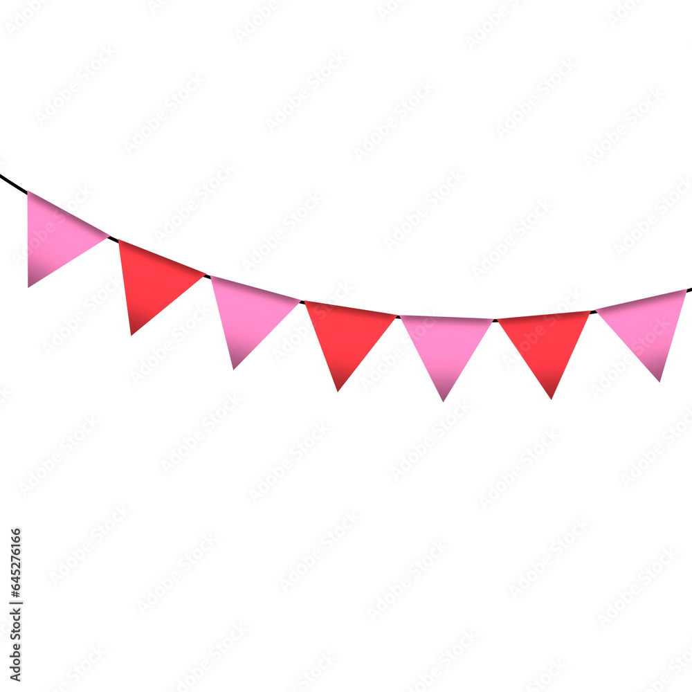 Fototapeta premium Pink and red colour bunting pennants image with transparent background.