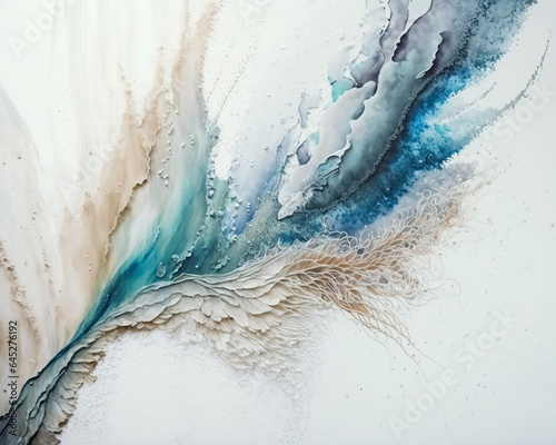 Abstract watercolor beach and blue ocean. Fresh, cheerful and relaxing summer concept. Positive and healthy tones to background or wallpaper. Generative Ai