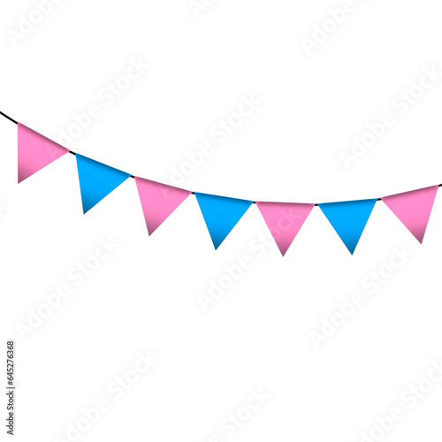 Pink and blue colour bunting pennants image with transparent background.