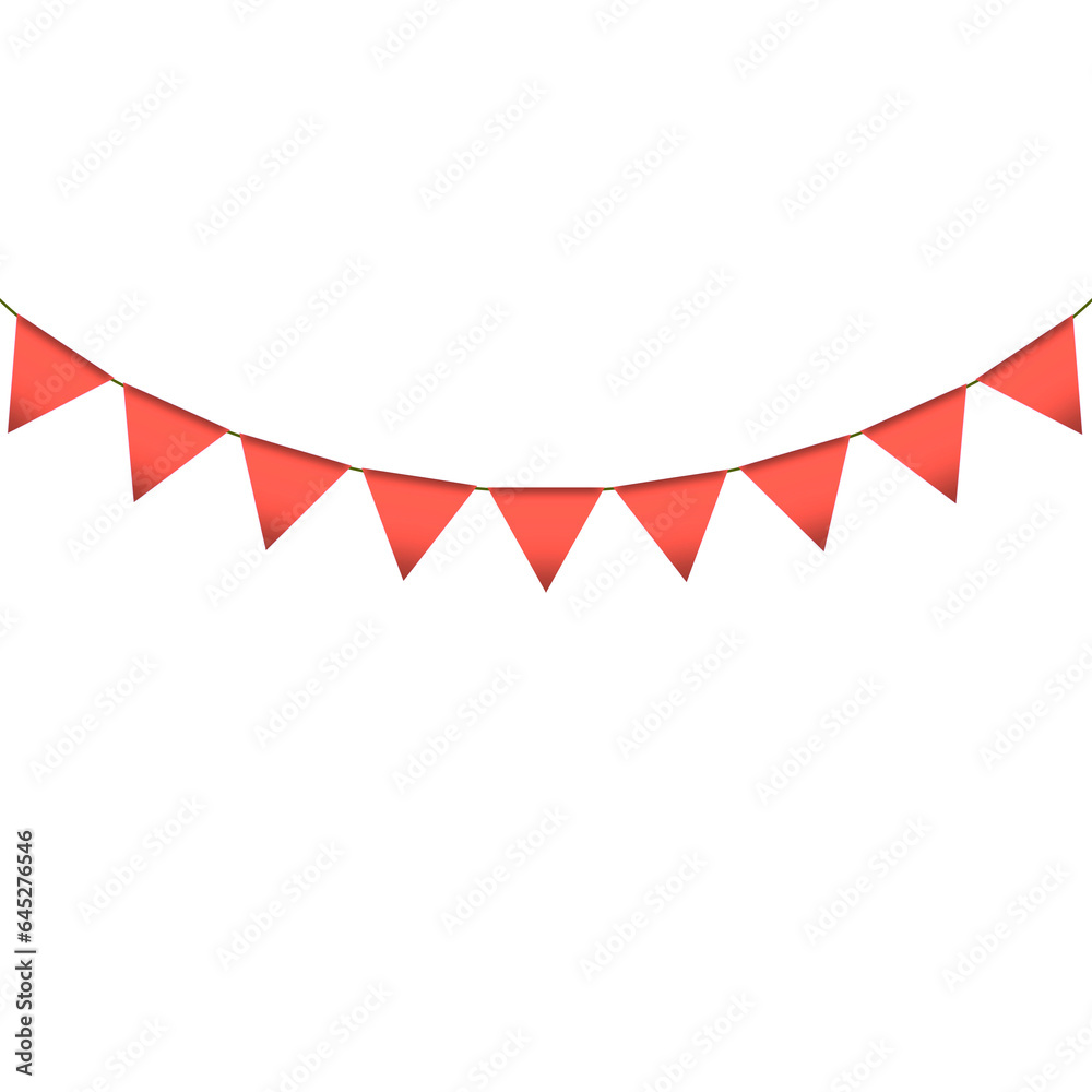 Fototapeta premium Red colour bunting pennants image with transparent background.