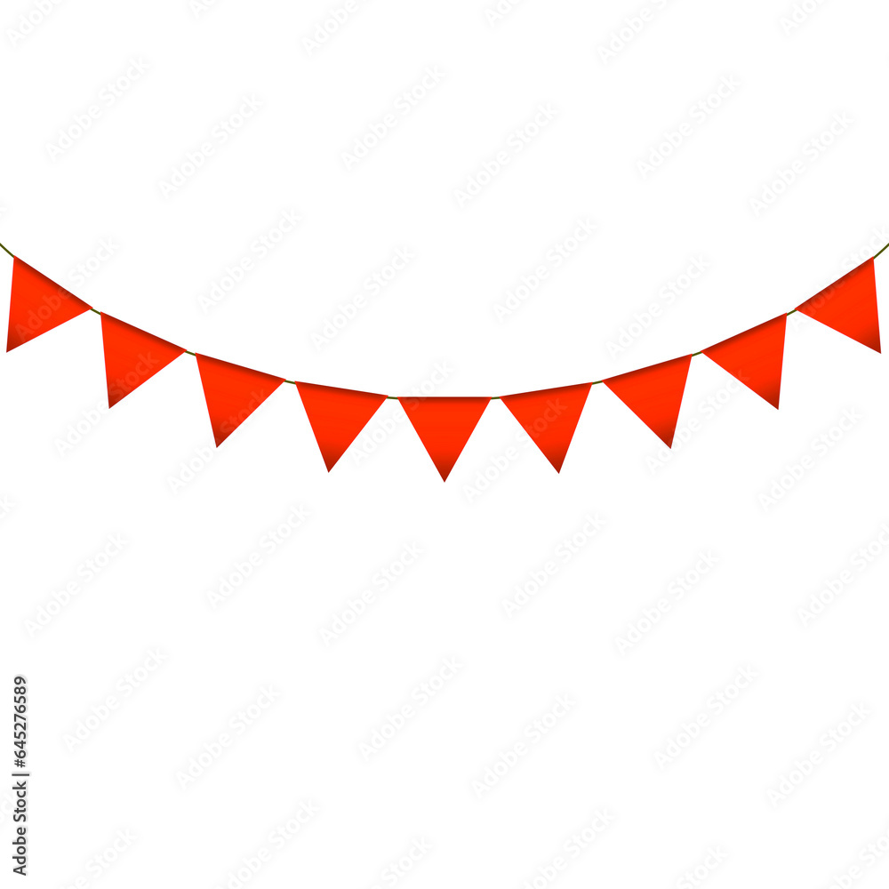 Fototapeta premium Red colour bunting pennants image with transparent background.