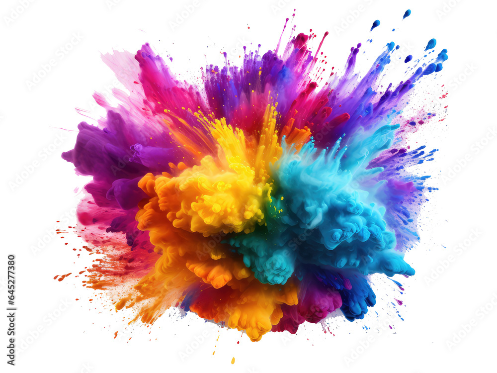 Holi powder Color splash paints round border . Generative AI - obrazy, fototapety, plakaty 