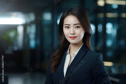 Portrait of a Beautiful Businesswoman in Modern Office, Asian Manager Looking at Camera and Smiling, Confident Female CEO Planning and Managing Company.