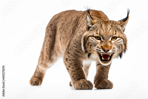a lynx is walking on a white surface