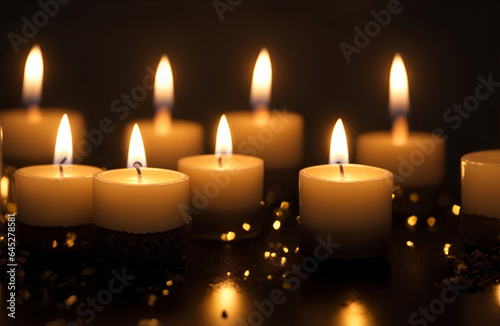 christmas candles on the table  black bokeh background