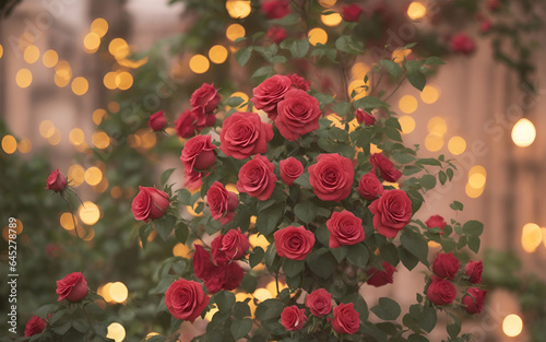 Red roses decoration in a wedding venue with bokeh background © Johan Wahyudi