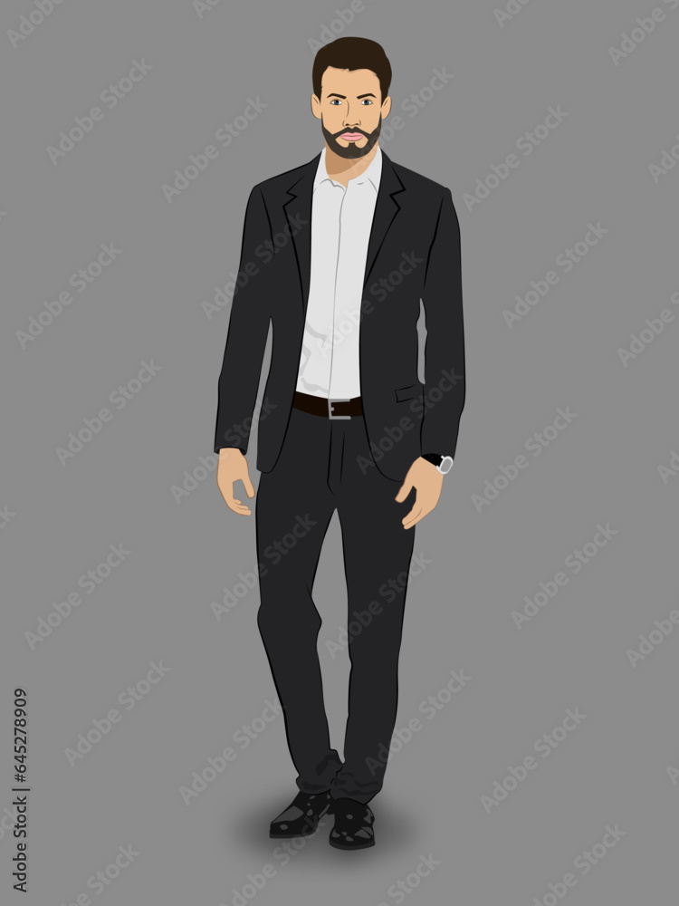 Vector illustration of businessman wearing black suit in cartoon character.
Vector illustration of businessman wearing black suit in cartoon character.