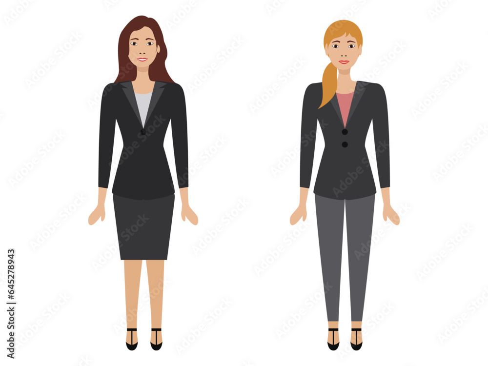 Vector illustration of working women wearing grey and black official dress.
Vector illustration of working women wearing grey and black official dress.
