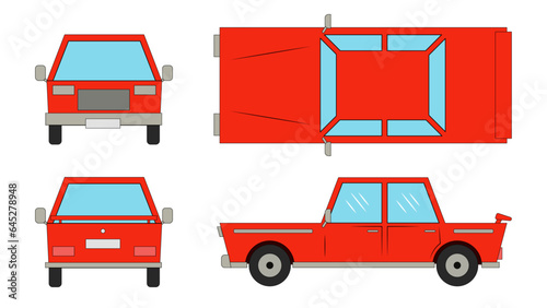vector illustration of car set in flat design style. Front, back, side and top view of cars.
