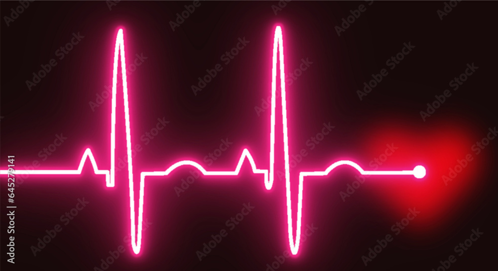 Heartbeat. Electrocardiogram Cardiogram cardiograph oscilloscope screen blue illustration background. Emergency ECG monitoring. Blue glowing neon heart pulse. 