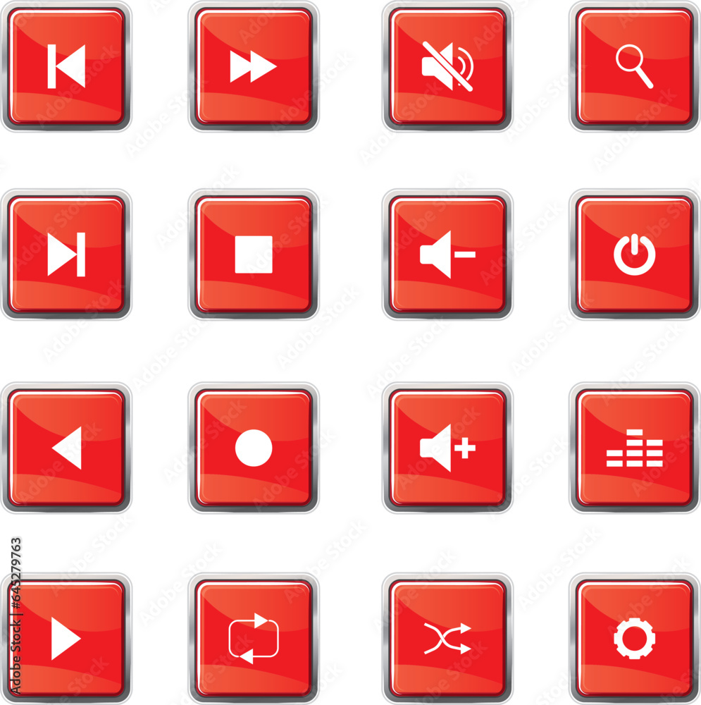 The red square button has several symbols The red square button has several symbols