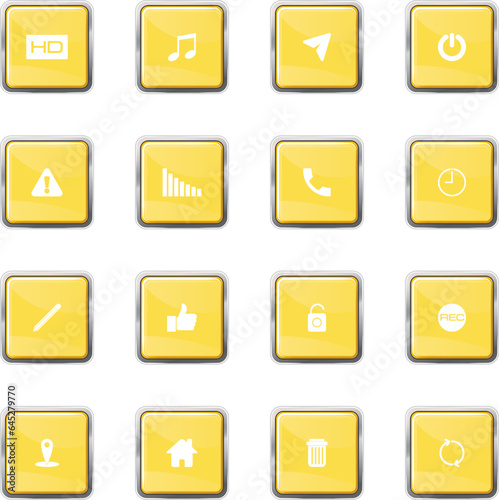 The yellow square button has several symbols