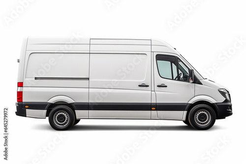 White delivery van isolated on white background. Side View photo