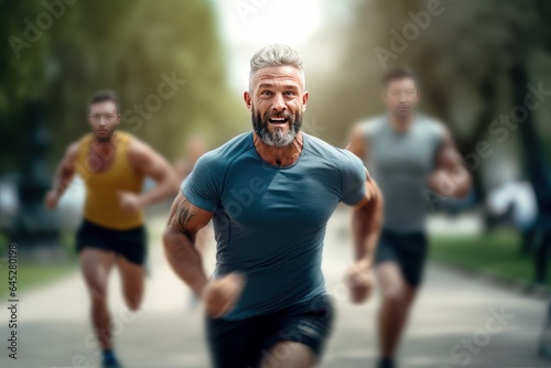 Senior Man Running for Healthy Life, Male Running Exercise in Green Nature Park.