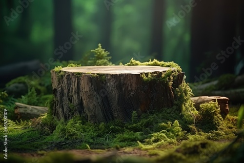 Wallpaper Mural Tree Stump Covered with Moss in the Forest, Green Nature Blur Background. Torontodigital.ca
