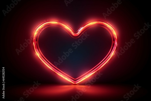 Glowing hearts sign Retro neon design radiates on a black background