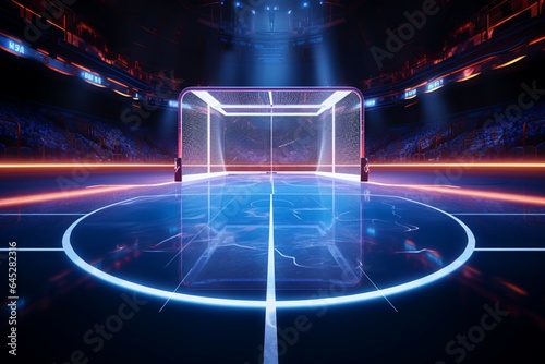 Luminous hockey arena Neon lights accentuate the ice rinks thrilling goal © Muhammad Shoaib