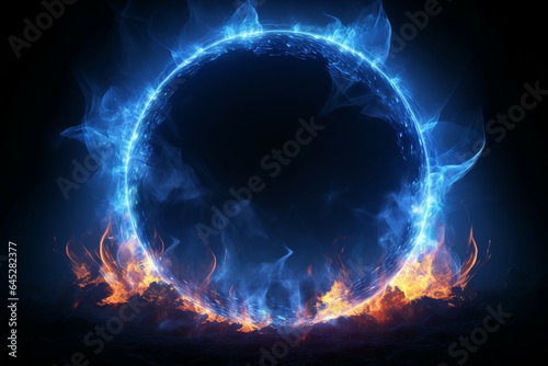 Neon fire illusion A circle of blue light simulates the burning flames