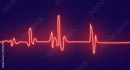 Heartbeat. Electrocardiogram Cardiogram cardiograph oscilloscope screen blue illustration background. Emergency ekg monitoring. Blue glowing neon heart pulse. 