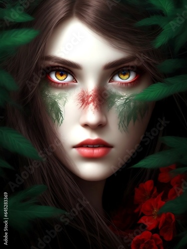 Beautiful forest red eye girl, lovely eye 