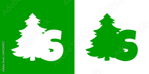 Tiempo de Navidad. Logo con letra inicial S con silueta de árbol de navidad tipo pino o abeto para su uso en invitaciones y felicitaciones