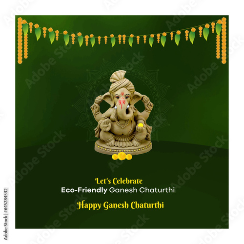Green Ganesh Chaturthi, Eco Friendly Clay Ganesha Idol Design Template
