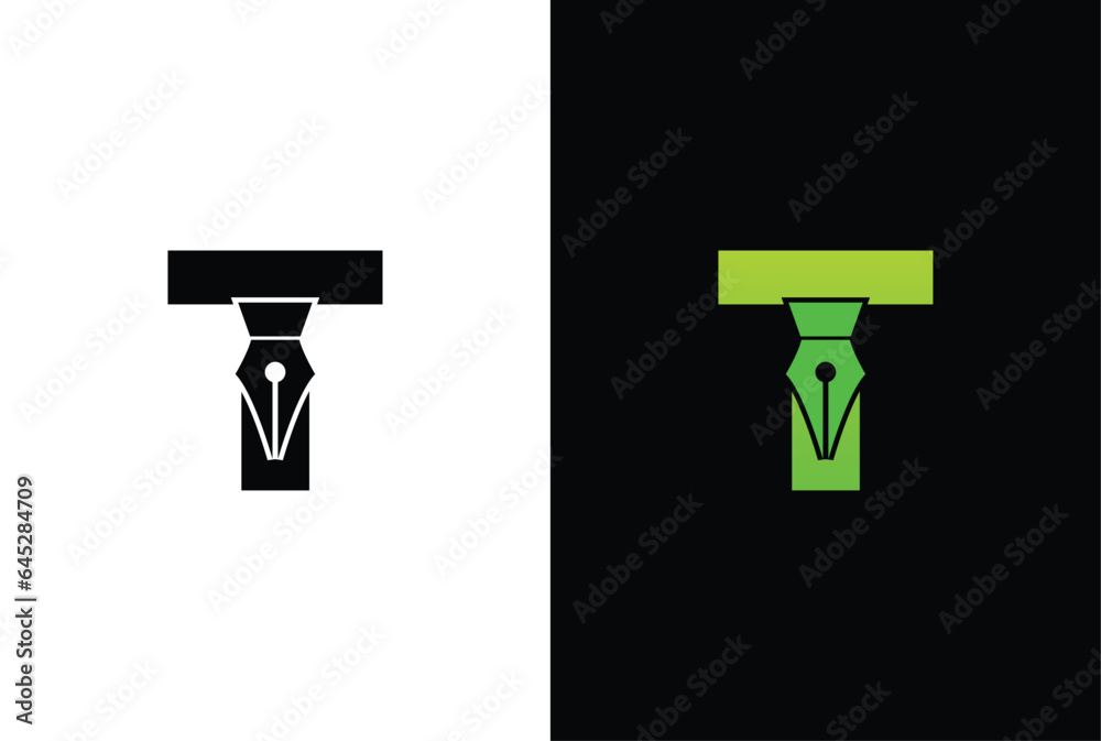 initial Letter T ink pen logo design. Letter T pen logo in modern style concept. initial Letter T ink pen logo design. Letter T pen logo in modern style concept.