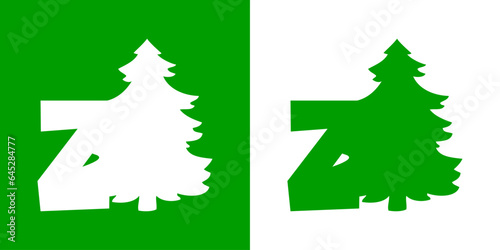 Tiempo de Navidad. Logo con letra inicial Z con silueta de árbol de navidad tipo pino o abeto para su uso en invitaciones y felicitaciones