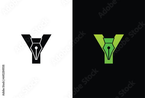 initial Letter Y ink pen logo design. Letter Y pen logo in modern style concept.