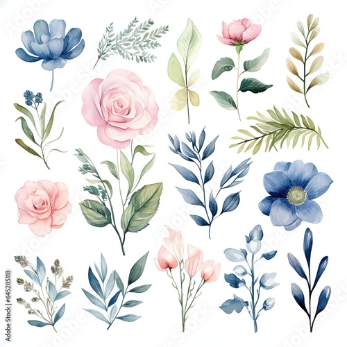 Watercolor flowers on a white background. Generative AI © Stanislava
