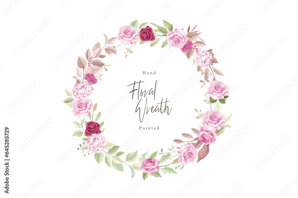 hand drawn floral roses wreath illustration