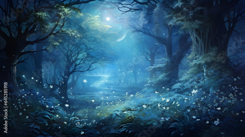 Ideal world in a forest, fantasy world, love for flowers and trees, Beautiful fantasy enchanted forest with flowers