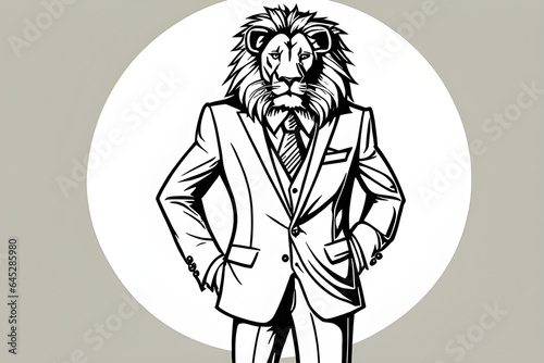 Draw a standing lion wearing a fancy suit. Generative AI
