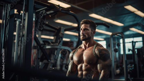Professional Bodybuilder in Well-Equipped Gym: Intense Focus and Determination