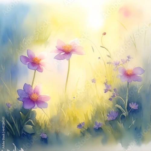 Beautiful closeup flowers. Watercolor. AI generated illustration