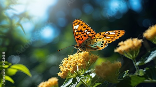 Close-up of a butterfly resting on a flower, emphasizing intricate wing patterns
