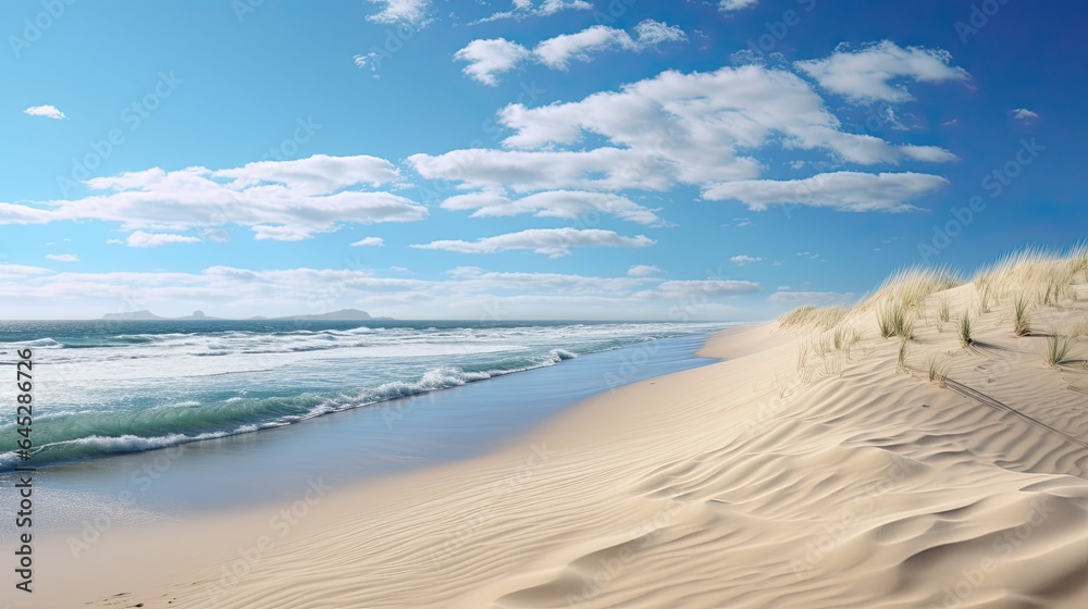 Rolling sand dunes under a scorching sun, showcasing the waves of sand Rolling sand dunes under a scorching sun, showcasing the waves of sand