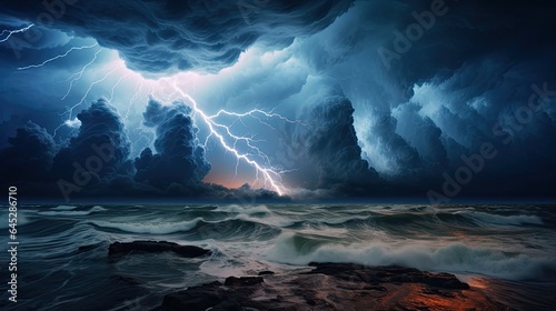 Fotografie, Obraz Raging thunderstorm over the ocean, capturing the power of nature