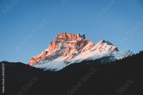 Scenic view of Spella Est and Pelmo mountain in the Dolomites, Italy at sunrise