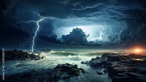 Raging thunderstorm over the ocean, capturing the power of nature