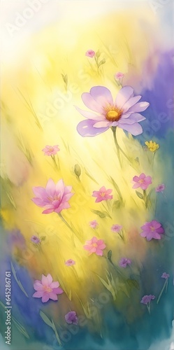 Beautiful closeup flowers. Watercolor. AI generated illustration