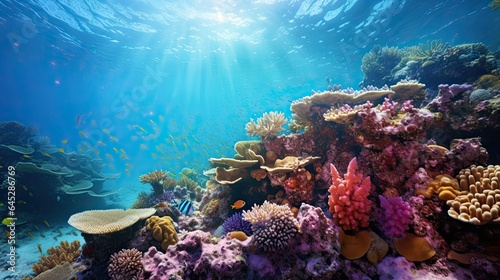 Vibrant coral reef teeming with marine life, showcasing biodiversity © Filip