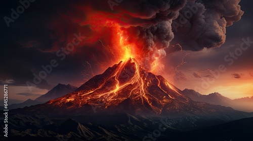 Volcano erupting with molten lava flowing, capturing nature's fury