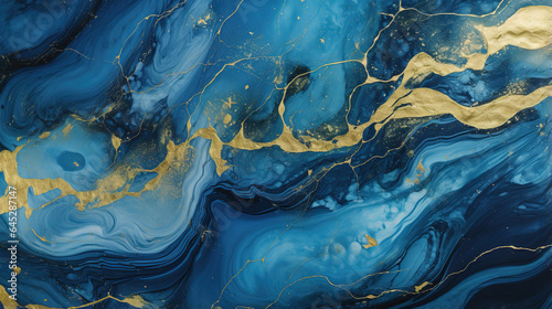 Abstract blue marble background with golden veins pain © Tatiana