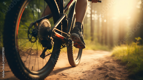 Mountain Bike Bicycle , close up photo. Outdoor and Extreme Sports. Ai generative.