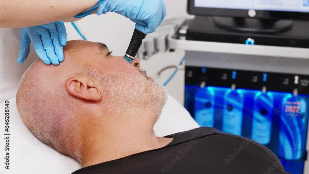 Close-up of a handsome young man getting facial rejuvenation therapy in a health spa Close-up of a handsome young man getting facial rejuvenation therapy in a health spa
