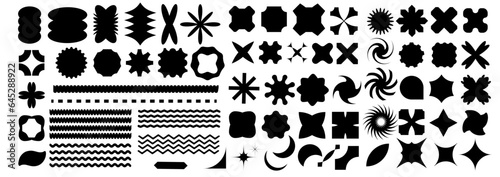 Retro neobrutalistic memphis black silhouette Y2K Shapes