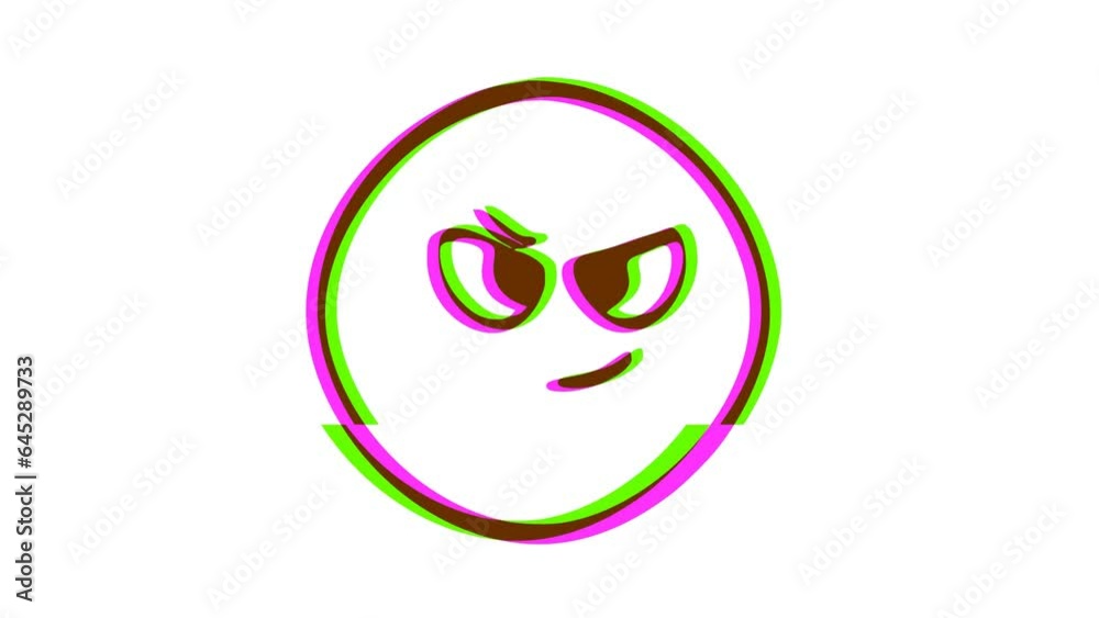 Sneaky emoticon with glitch effect. Cartoon face animation, Emoji motion graphics Sneaky emoticon with glitch effect. Cartoon face animation, Emoji motion graphics