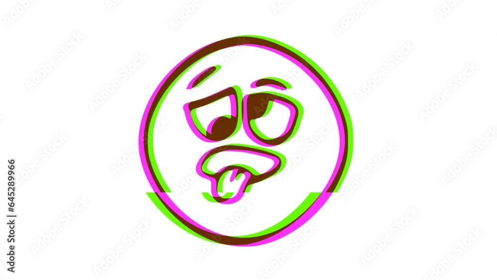 Sad Face shows tongue with glitch effect. Cartoon face animation, Emoji motion graphics Sad Face shows tongue with glitch effect. Cartoon face animation, Emoji motion graphics